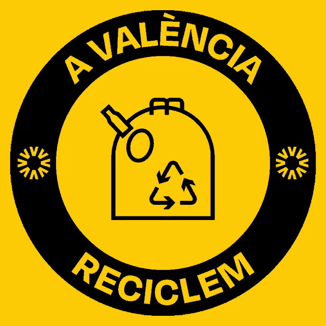 a yellow and black circle with the words a valencia recyclem on it