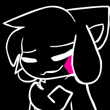 a black and white drawing of a cat with a purple eye and a purple mouth .