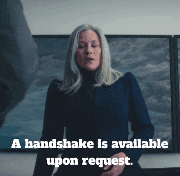 a handshake is available upon request with a woman