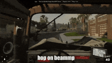 a screen shot of a video game with the words hop on beammp