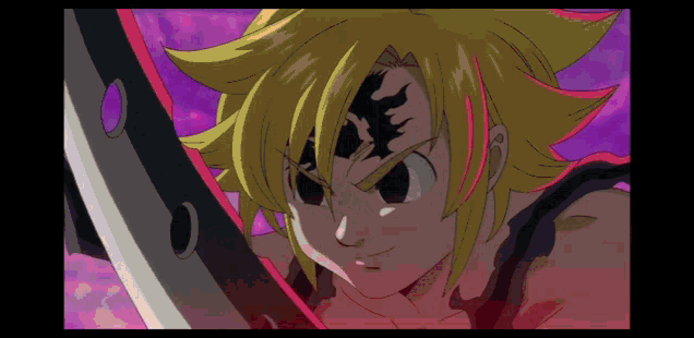 a close up of a cartoon character with a sword