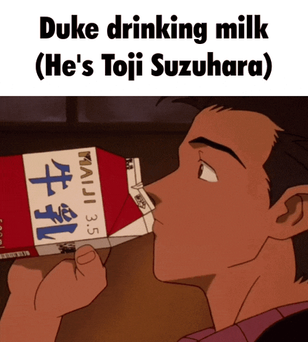 a cartoon of a man drinking milk from a carton