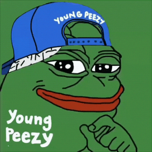 a cartoon frog wearing a blue hat that says young peezy