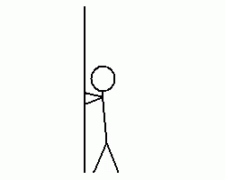 a stick figure is leaning against a wall with his head visible .