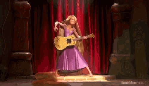 rapunzel from tangled is playing a guitar