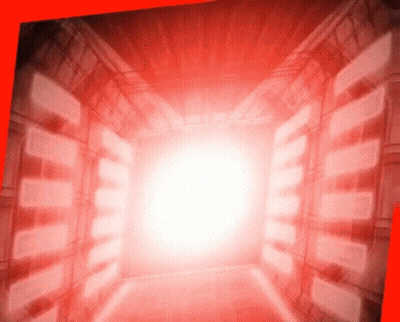 a red room with a bright light coming out of the corner