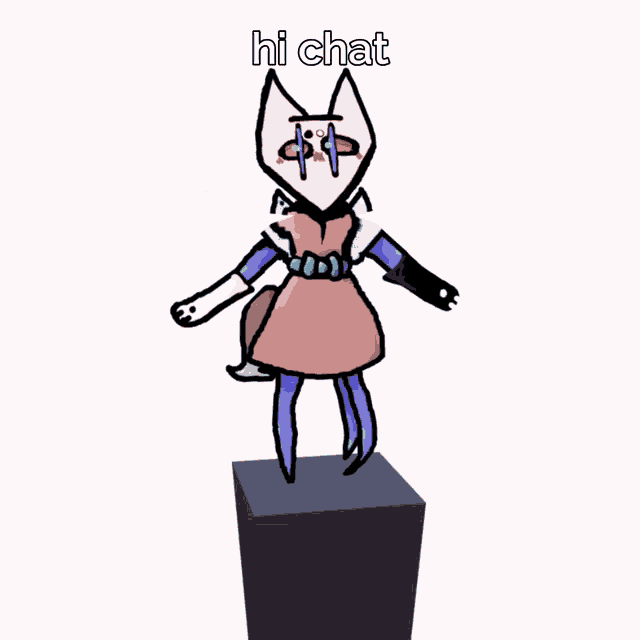 a drawing of a cat standing on a pedestal with the words hi chat above it