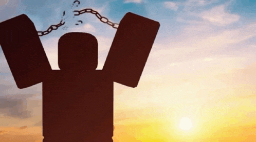 a silhouette of a roblox character with chains around his arms