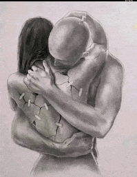 a drawing of a man and a woman hugging each other .