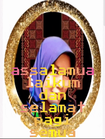 a picture of a woman in a purple head scarf with the words assalamualaikum dan selamat pagi on it