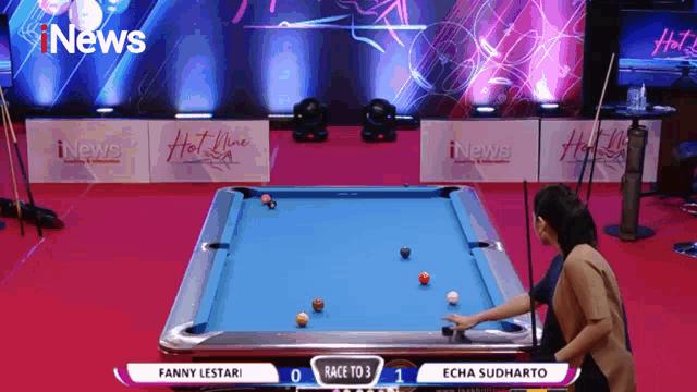 fanny lestari is playing pool against echa sudharto in the race to 3