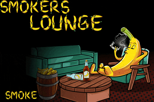 a cartoon of a banana smoking a cigarette with the words smokers lounge smoke above it