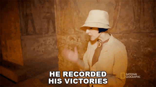 a woman in a hat says he recorded his victories in a national geographic ad