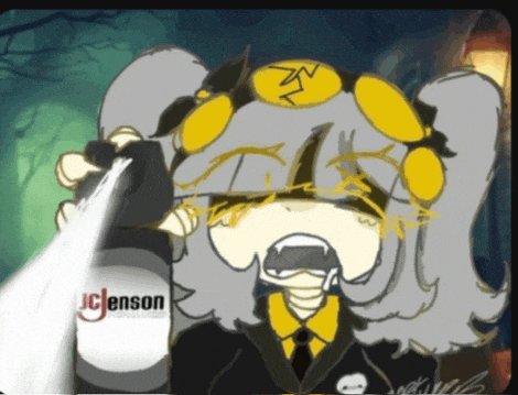 a cartoon character holding a spray bottle that says jclenson on it