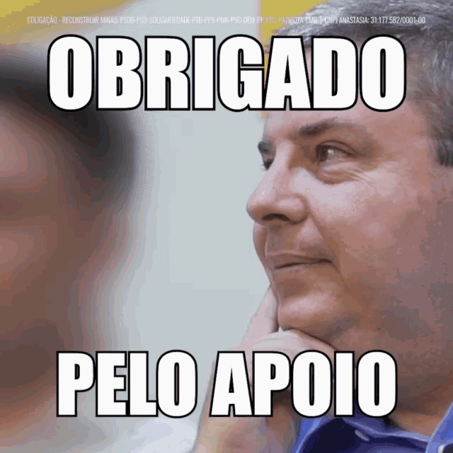 a picture of a man with the words obrigado pelo apoio below it
