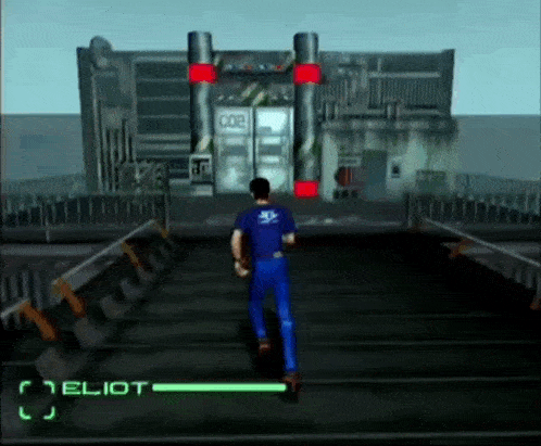 a man in a blue shirt is walking in front of a building that says cob on it