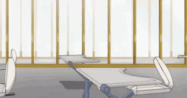 a drawing of a room with a table and chairs in front of a window
