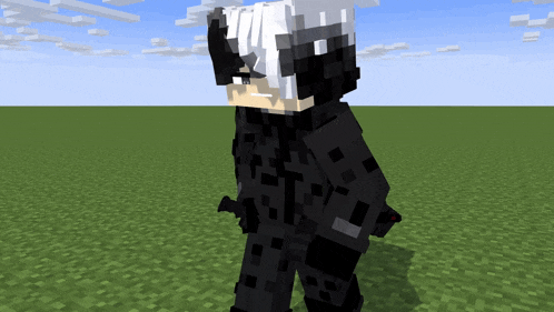 a minecraft character is standing in a field with a sword