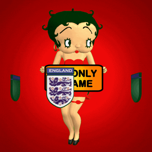 a betty boop holding a sign that says it 's only a game