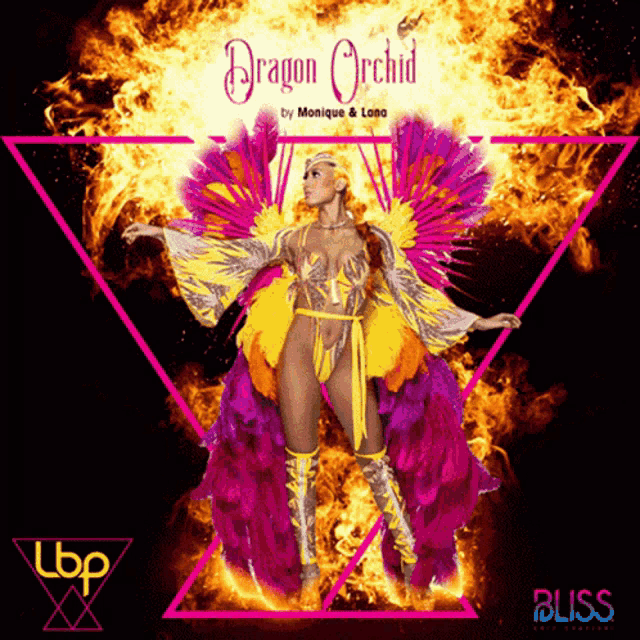 a poster for dragon orchid shows a woman in a colorful outfit