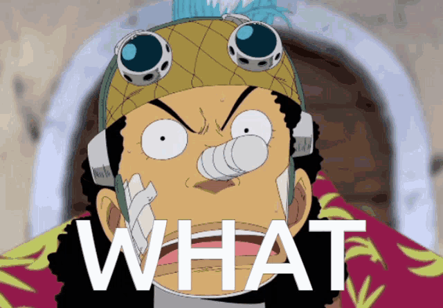 a cartoon character with a bandage on his nose and the word what written below him