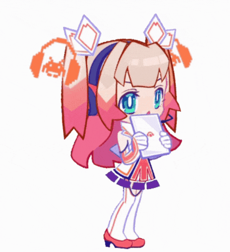 a cartoon of a girl wearing headphones and holding a piece of paper