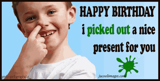 a birthday card with a boy holding his nose