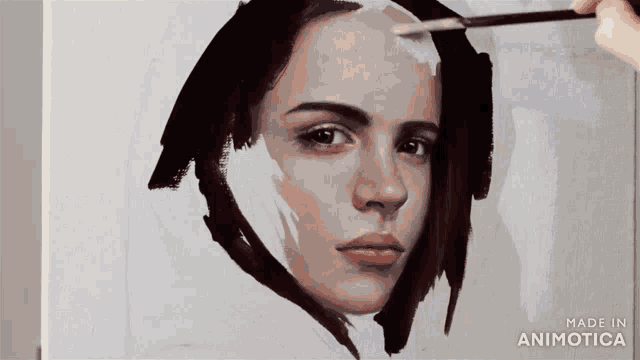 a painting of a woman 's face is being made in animatica