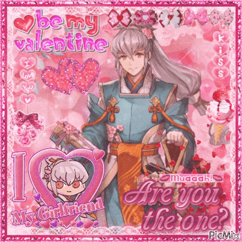 a valentine 's day greeting card with a man and a girl and the words " be my valentine "