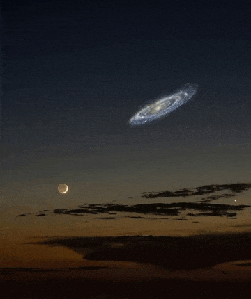 an artist 's impression of a galaxy with the moon in the background