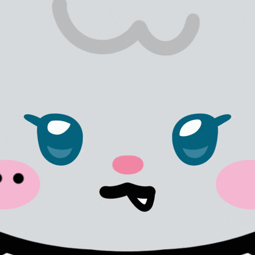 a cartoon drawing of a cat with blue eyes and a heart on its chest