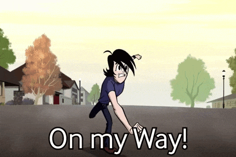 a cartoon character says on my way while running