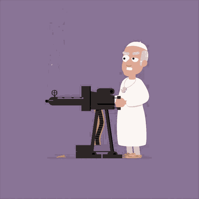 a cartoon of a man holding a machine gun