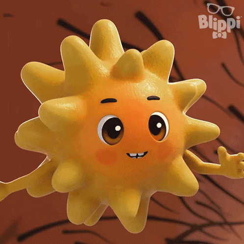 a cartoon sun with a face and arms and the words blippi on the bottom right