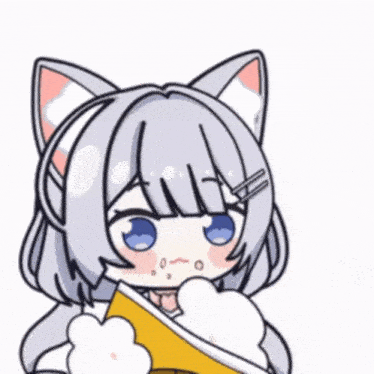 a cartoon drawing of a girl with cat ears and blue eyes