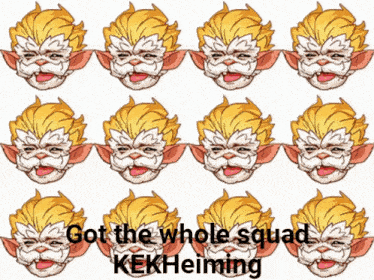 a bunch of monkey faces with the words got the whole squad kekheiming on the bottom