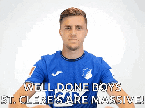 a man in a blue shirt says well done boys