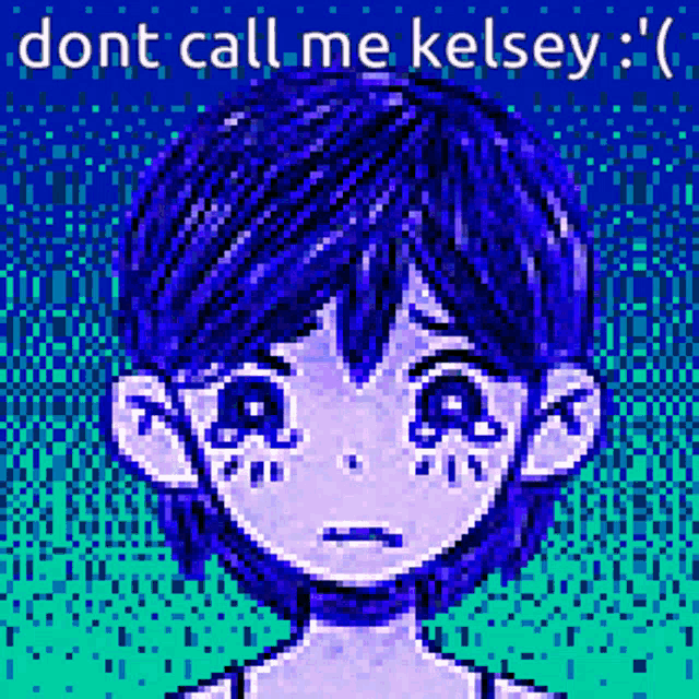 a pixel art of a girl with the words " dont call me kelsey " on the bottom
