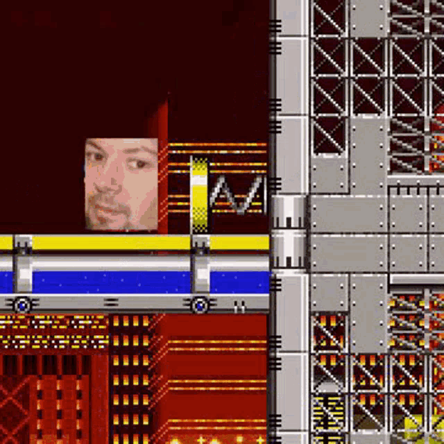 a video game scene with a man 's face in the middle of the screen