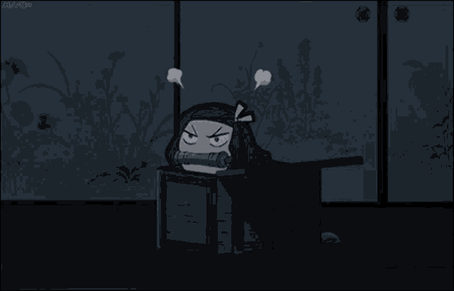 a black and white drawing of a ninja with smoke coming out of its mouth