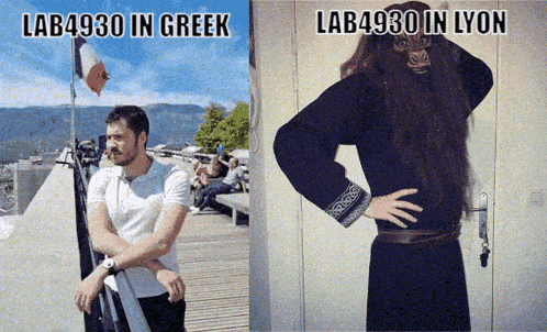a picture of a man and a picture of a woman with the words lab4930 in greek and lab4930 in lyon above them