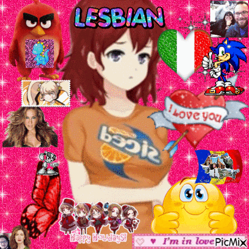 a picture of a girl with the words lesbian written above her