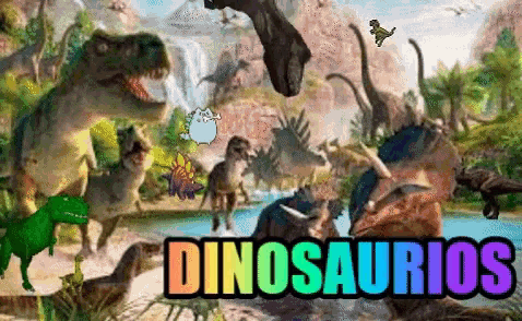 a painting of dinosaurs with the word dinosaurios in the upper right corner