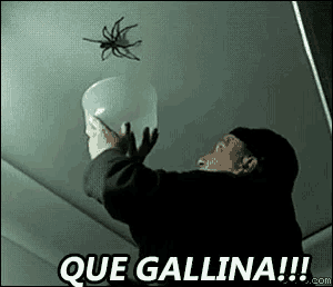 a man is holding a balloon over a spider that is flying through the air .