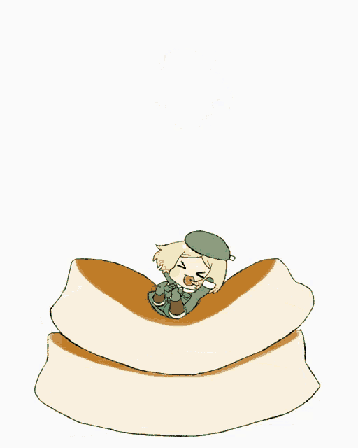 a cartoon character is jumping over a pancake