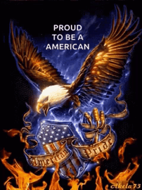 a picture of an eagle with the words proud to be a american