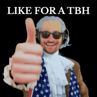 a man in a wig is giving a thumbs up with the words like for a tbh behind him