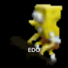 a blurry picture of spongebob with the words " edo " below him