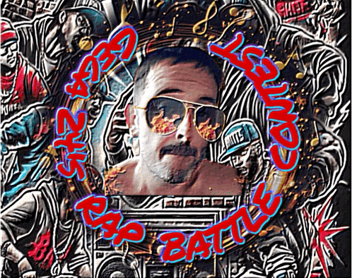 a poster for a rap battle with a man wearing sunglasses in the middle