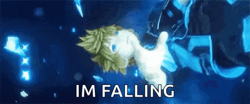 a cartoon of a person falling into the water with the words `` im falling '' .